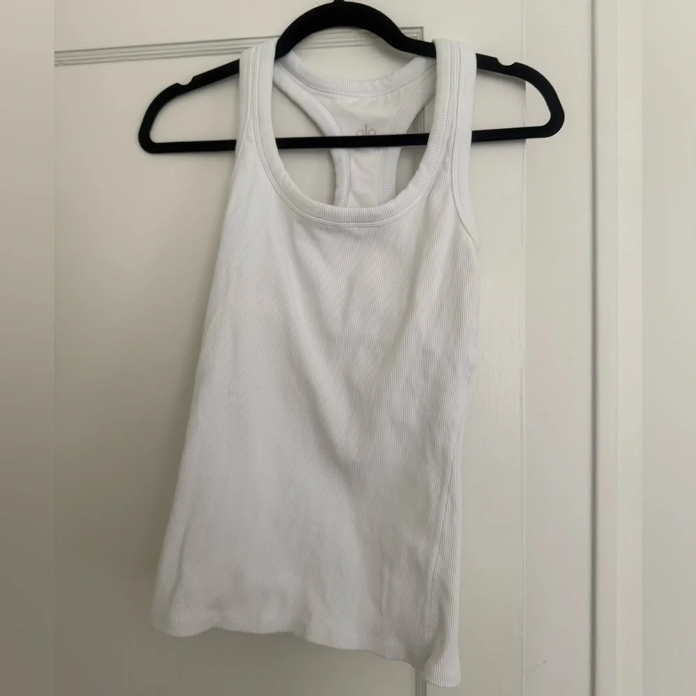 ALO Yoga White Ribbed Racerback Tank Top - Picture 1 of 4